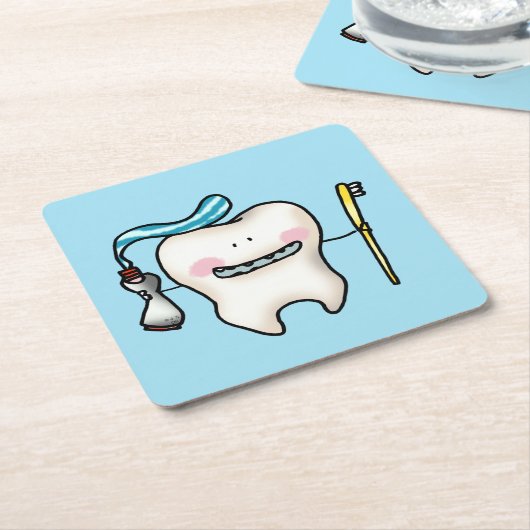 grappige tand-cartoon kartonnen onderzetters (Schuin)