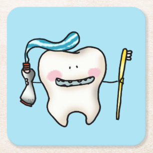 grappige tand-cartoon kartonnen onderzetters