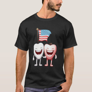 Grappige Tand Tandarts Tanden Squad USA Vlag Ju T-shirt