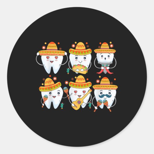 Grappige Tandarts Cinco de Mayo Tanden Mexicaanse Ronde Sticker (Voorkant)