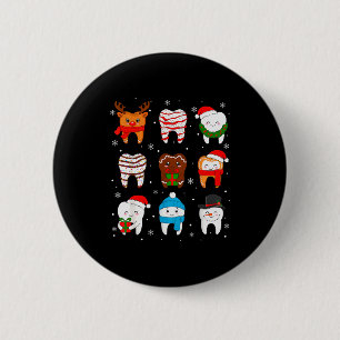 Grappige Tandarts Kerst Tanden Schattige Kerstman  Ronde Button 5,7 Cm