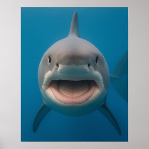 Grappige tandeloze grote witte haai muur kunst poster