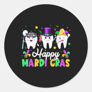 Grappige tanden Happy Mardi Gras tandheelkundige p Ronde Sticker
