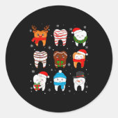 Grappige Tandheelkundige Kerst Tanden Schattige Ke Ronde Sticker (Voorkant)