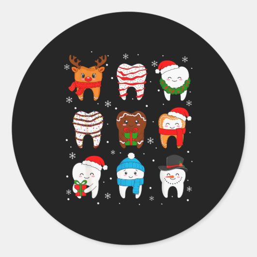 Grappige Tandheelkundige Kerst Tanden Schattige Ke Ronde Sticker (Voorkant)