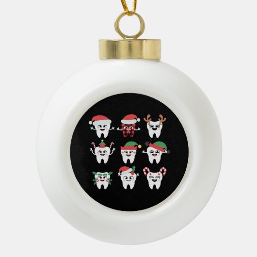 Grappige Tandheelkundige Kersttanden Schattigee Xm Keramische Bal Ornament (Voorkant)