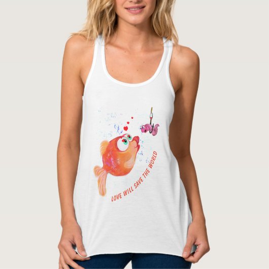 Grappige Tanktop Happy Fish and Worm - Aangepaste  (Voorkant)