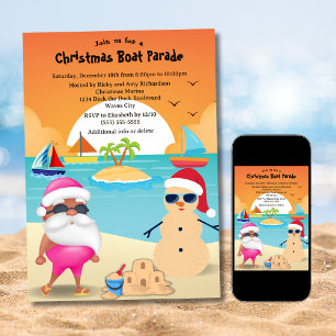 Grappige Tanned Santa Beach Kerstboot Parade Kaart