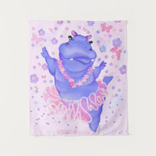 Grappige Tapestry Ballerina Hippo Happy Ballet Dan Wandkleed