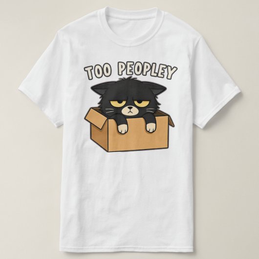 Grappige Te Vol Mensen Box Kat Illustratie T-shirt (Design voorkant)