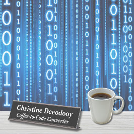 Grappige Tech Coffee-to-Code Converter Zwart Bureau Naambordje