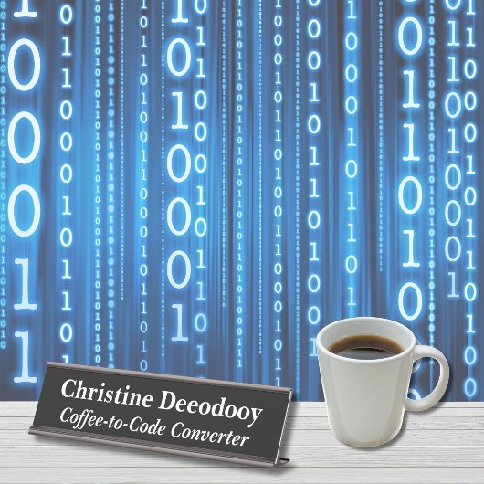 Grappige Tech Coffee-to-Code Converter Zwart Bureau Naambordje