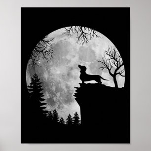 Grappige teckel en maan Halloween Hondenliefhebber Poster