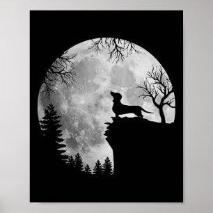 Grappige teckel en maan Halloween Hondenliefhebber Poster