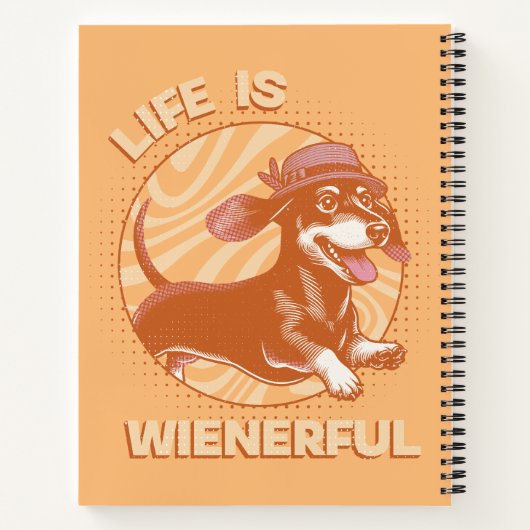 Grappige teckel "Het leven is weelderig" Retro kle Notitieboek (Achterkant)