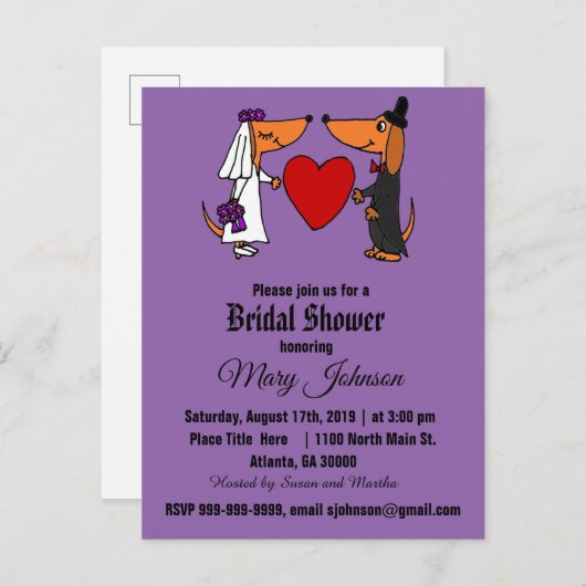 Grappige teckel hond bruiloft Cartoon Uitnodiging Briefkaart (Voorkant / Achterkant)