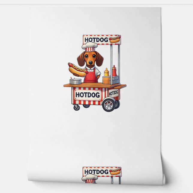 Grappige Teckel Hond Hotdog Sandwich Weenie Worst Behang (Afrollen)