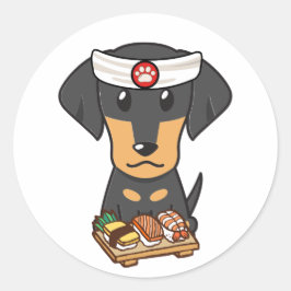Grappige teckel hond is een sushi chef ronde sticker
