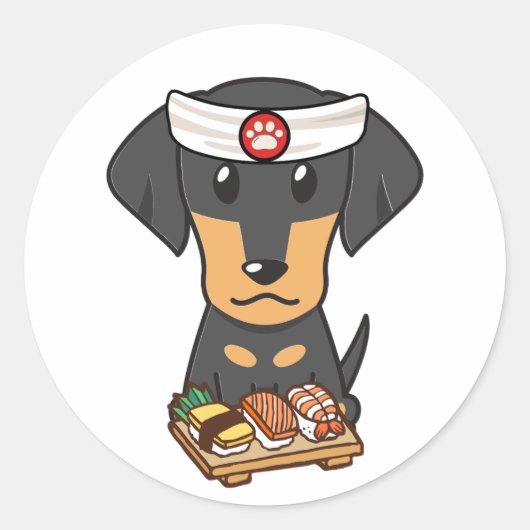 Grappige teckel hond is een sushi chef ronde sticker (Voorkant)