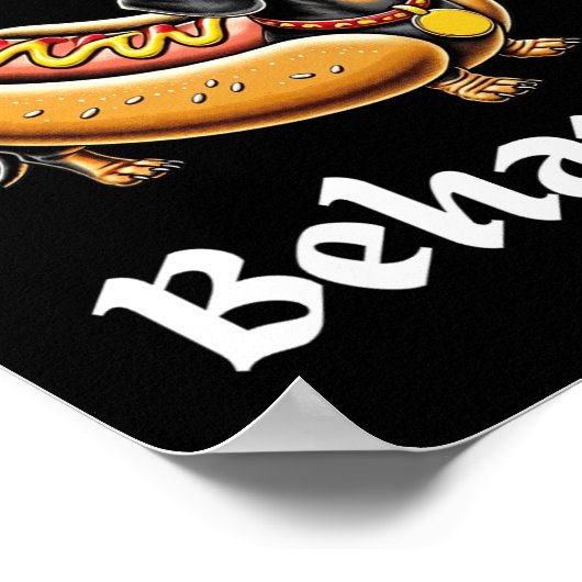 Grappige teckel hond op mijn wurst gedrag Duits Poster (Hoek)