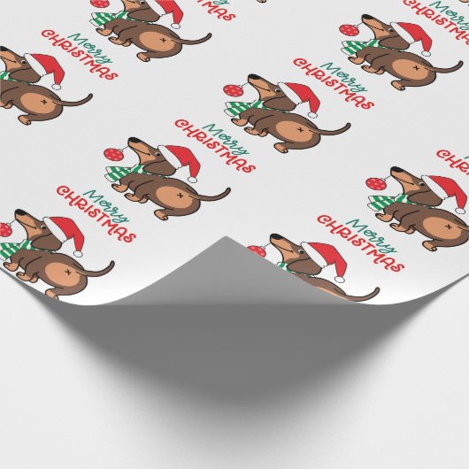 Grappige teckel hond Schattige Vrolijk Kerstfeest Cadeaupapier (Hoek)