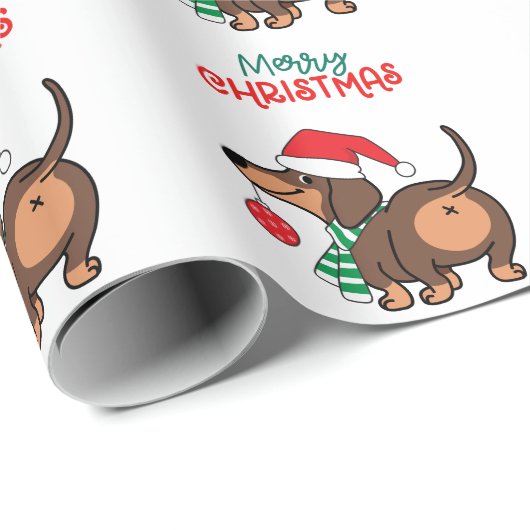 Grappige teckel hond Schattige Vrolijk Kerstfeest Cadeaupapier (Rol Hoek)