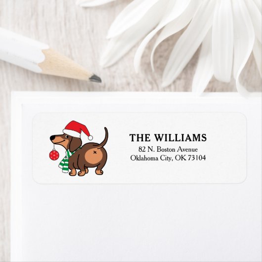 Grappige teckel hond Schattige Vrolijk Kerstfeest Etiket (Insitu)