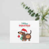 Grappige teckel hond Schattige Vrolijk Kerstfeest Feestdagenkaart (Staand voorkant)