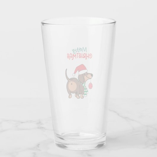 Grappige teckel hond Schattige Vrolijk Kerstfeest Glas (Achterkant)