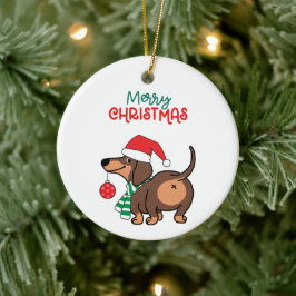 Grappige teckel hond Schattige Vrolijk Kerstfeest Keramisch Ornament