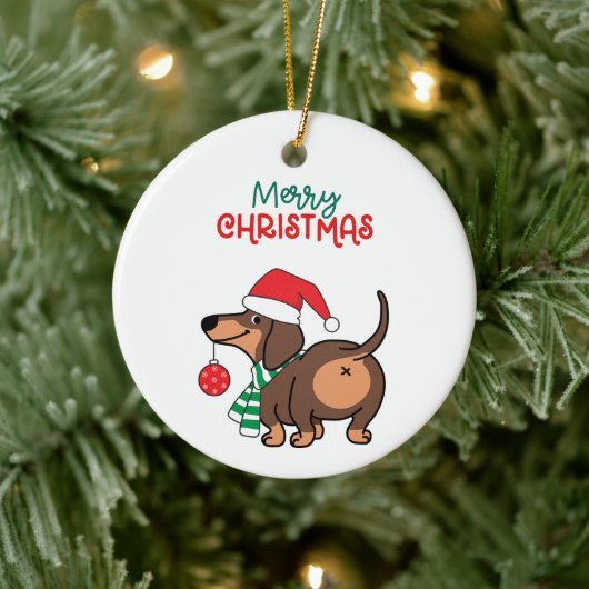 Grappige teckel hond Schattige Vrolijk Kerstfeest Keramisch Ornament (Boom)