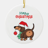 Grappige teckel hond Schattige Vrolijk Kerstfeest Keramisch Ornament (Voorkant)
