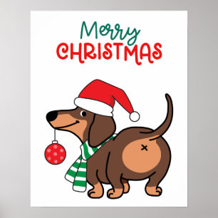 Grappige teckel hond Schattige Vrolijk Kerstfeest Poster