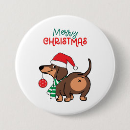 Grappige teckel hond Schattige Vrolijk Kerstfeest Ronde Button 7,6 Cm
