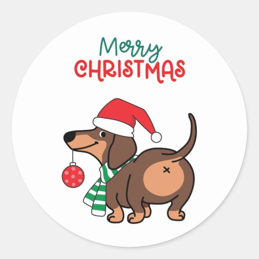 Grappige teckel hond Schattige Vrolijk Kerstfeest Ronde Sticker (Voorkant)