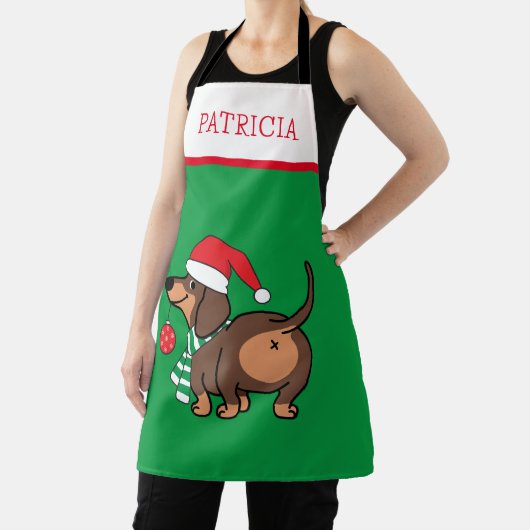 Grappige teckel hond Schattige Vrolijk Kerstfeest Schort (Insitu)