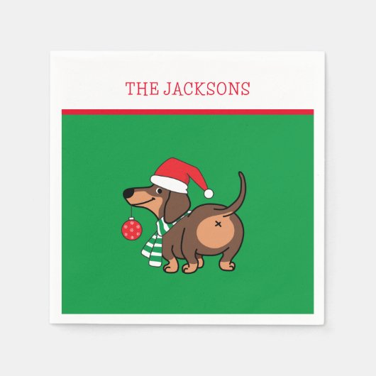 Grappige teckel hond Schattige Vrolijk Kerstfeest Servet (Voorkant)