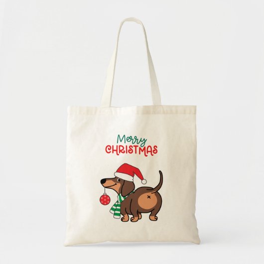 Grappige teckel hond Schattige Vrolijk Kerstfeest Tote Bag (Voorkant)
