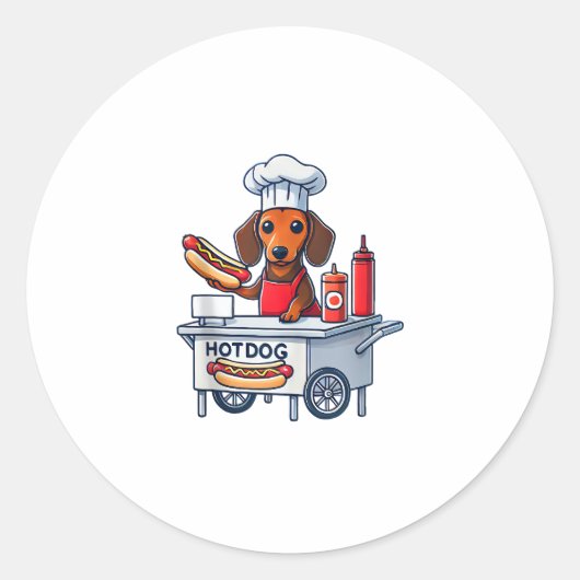 Grappige Teckel Hond Weenie Worst Hotdog Sandwich Ronde Sticker (Voorkant)