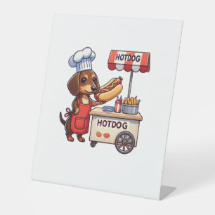 Grappige teckel hond weiner worst hotdog sandwich reclamebord met voetstuk