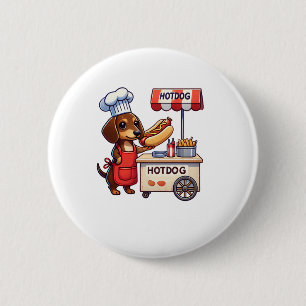Grappige teckel hond weiner worst hotdog sandwich ronde button 5,7 cm