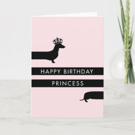 Grappige teckel met prinses kroon Happy Birthday Kaart