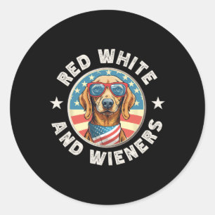 Grappige teckel rood wit en wieners weiner hond 4 ronde sticker