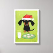 Grappige teckel Santa Clause met melk en koekjes Canvas Afdruk (Voorkant)