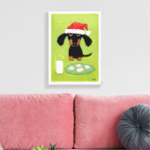 Grappige teckel Santa Clause met melk en koekjes Canvas Afdruk (Insitu (Woonkamer))