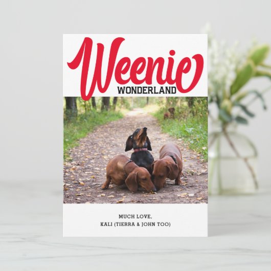 Grappige Teckel Weenie Hond Kerst Custom Foto Feestdagenkaart (Staand voorkant)
