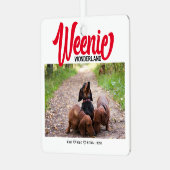 Grappige Teckel Weenie Hond Kerst Custom Foto Metalen Ornament (Voorkant links)