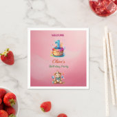 Grappige teddybeer 1e verjaardag papieren servette servet (Insitu)