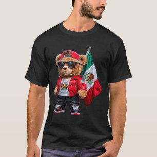 Grappige teddybeer Mexicaanse vlag rap mode stijlv T-shirt