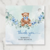 Grappige teddybeer stoffige blauwe bloemeneucalypt bedankjes labels (Achterkant)